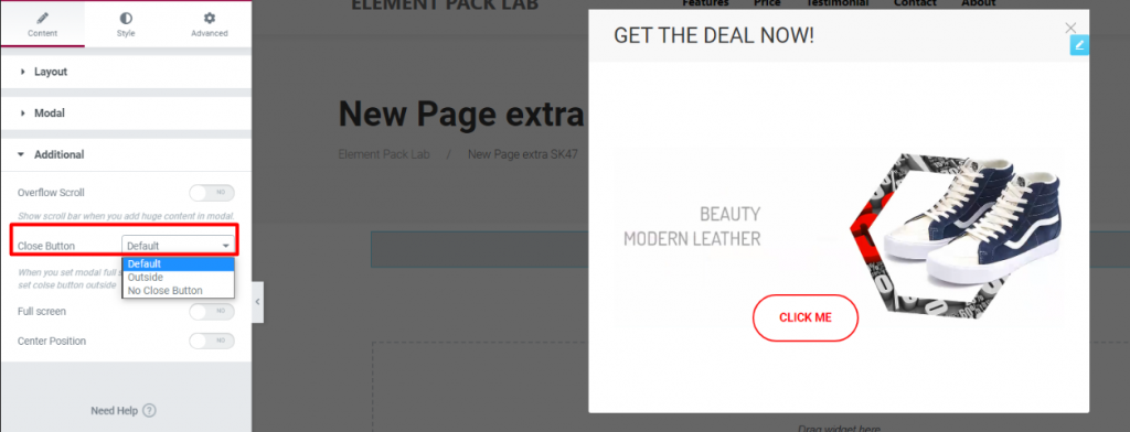 add button to pop up