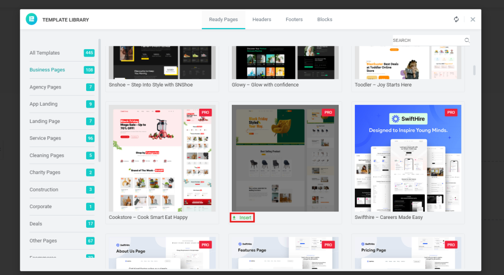 Insert ready page template Insert ready page template