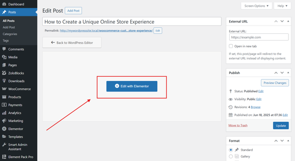 Open your page in Elementor