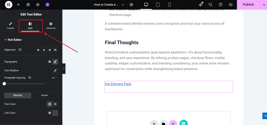 Navigate to the Style tab Navigate to the Style tab