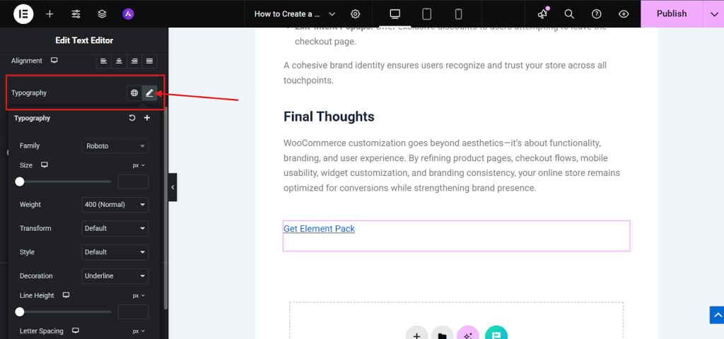 Click on the Typography pencil icon Click on the Typography pencil icon