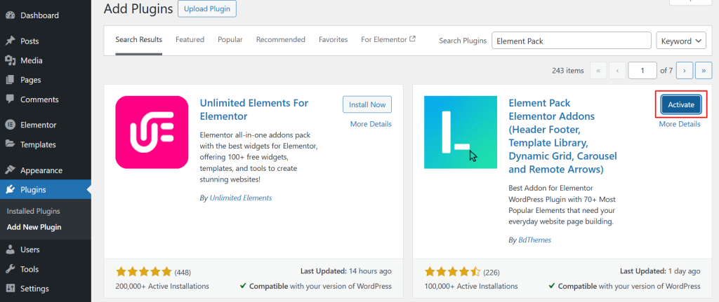 Activating Element Pack Plugin