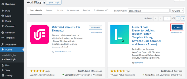 Activating Element Pack Plugin