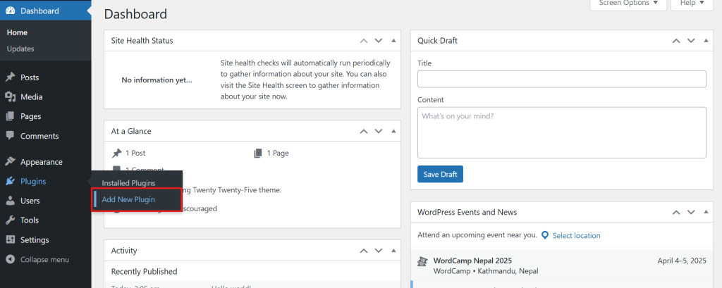 Adding New Plugin on WordPress website