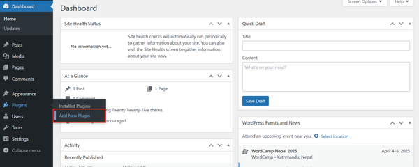 Adding New Plugin on WordPress website