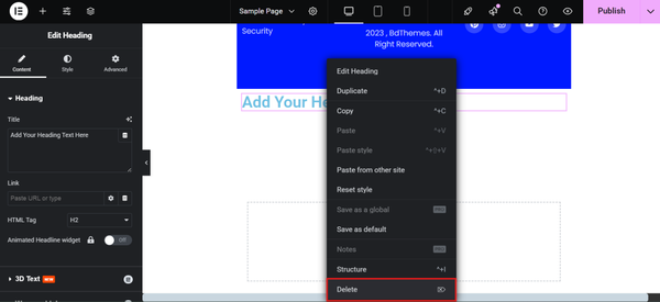 Deleting Unnecessary Element in Elementor Page Builder