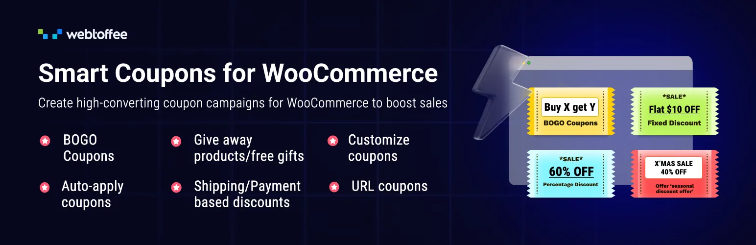 Smart Coupons for WooCommerce plugin with BOGO, free gift, auto-apply and URL coupon options Smart Coupons for WooCommerce plugin with BOGO, free gift, auto-apply and URL coupon options