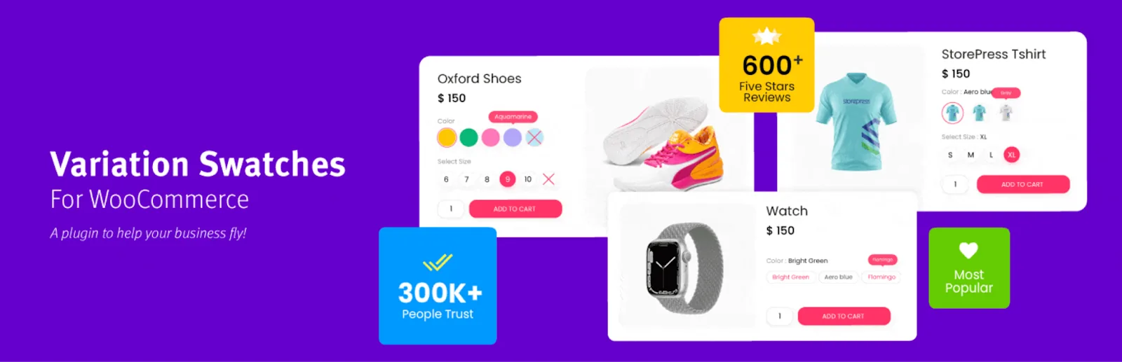Variation Swatches for WooCommerce showing color and image swatches for product options Variation Swatches for WooCommerce showing color and image swatches for product options