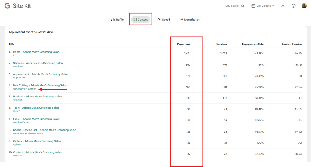 Viewing blog stats in Site Kit