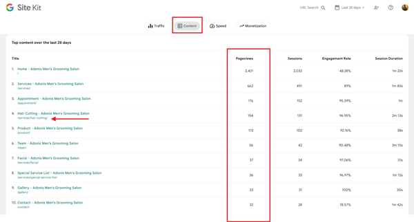 Viewing blog stats in Site Kit Viewing blog stats in Site Kit