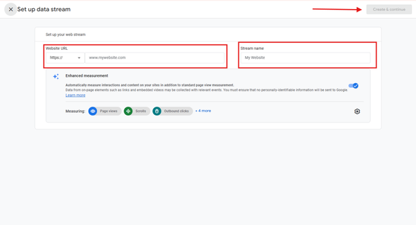 Give your website URL and set a stream name Give your website URL and set a stream name
