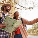 Couple looking directions