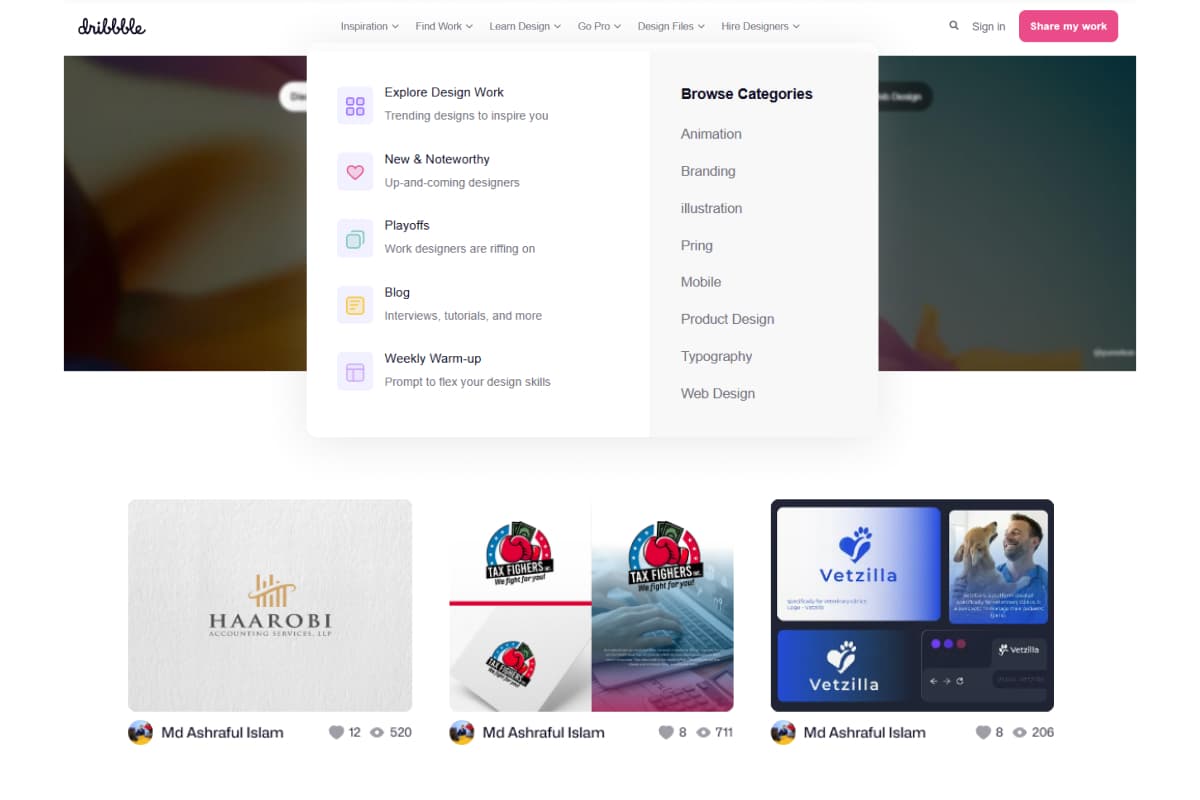 dribbble Menu