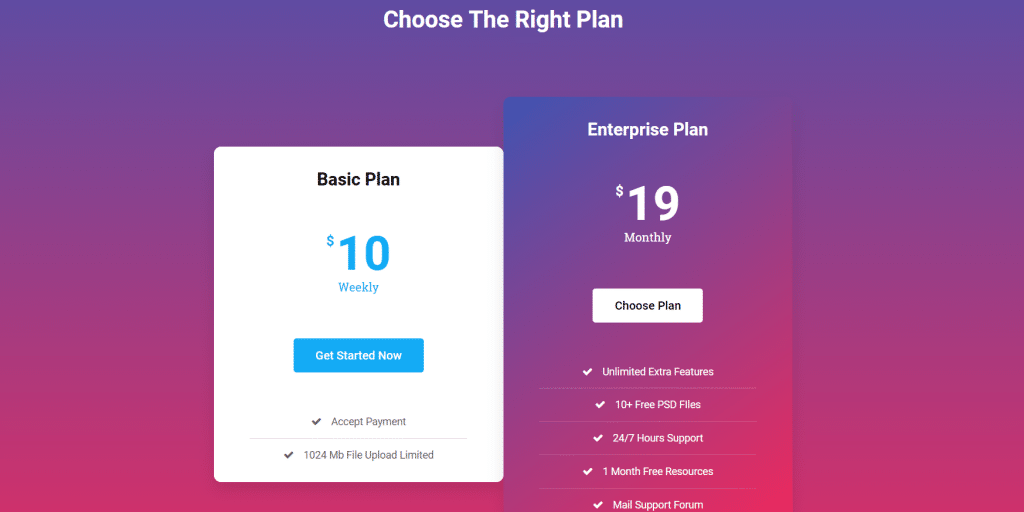 Landing Page Pricing Section