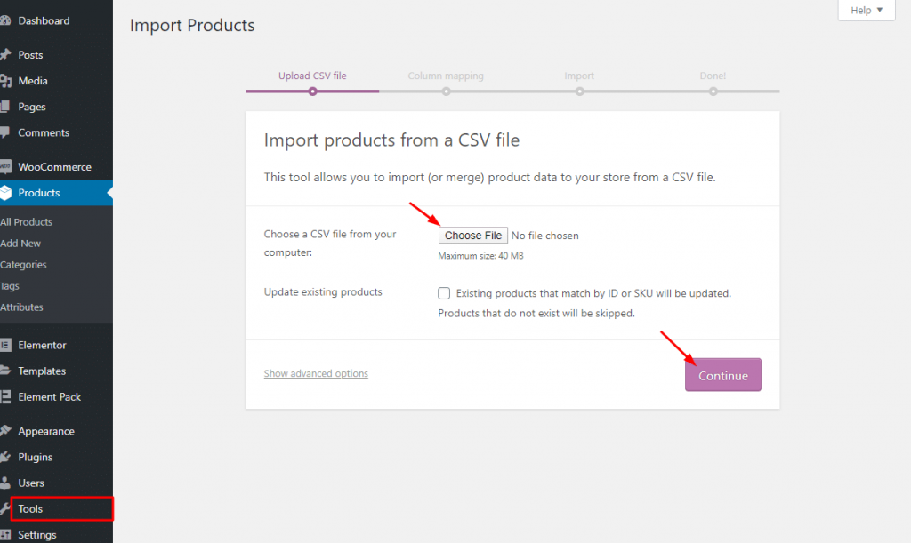 Importing product data through CSV file