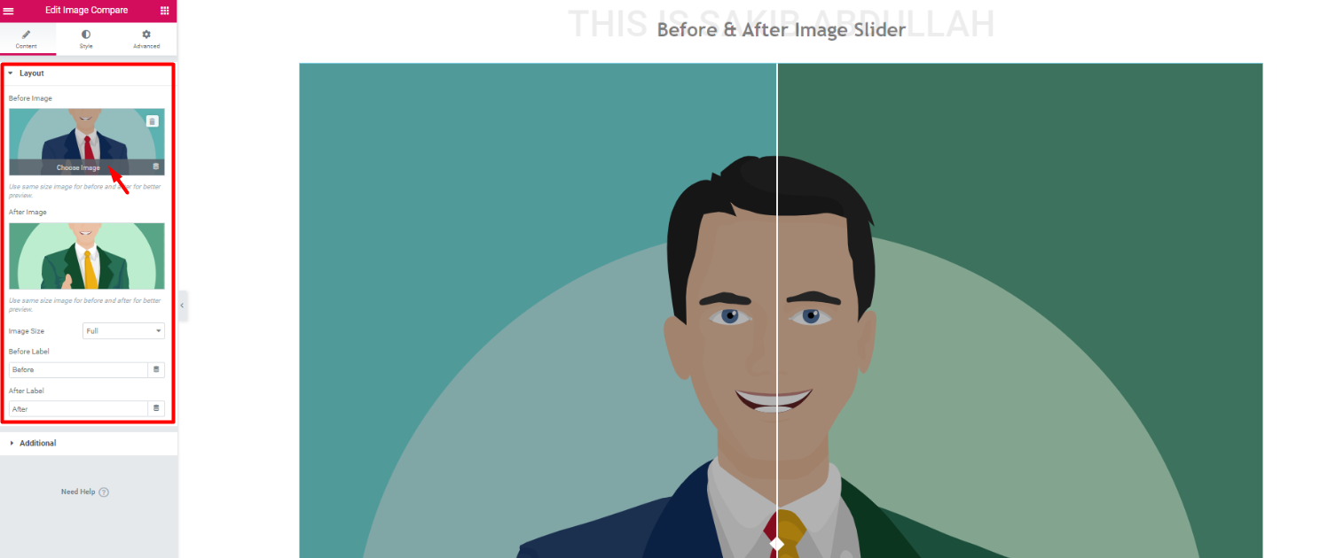 How to make a before and after image slider using Elementor plugin