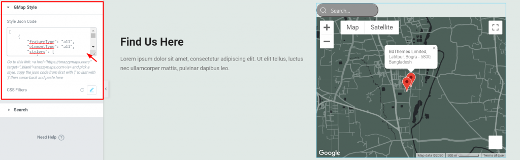 Customizing The Style Tab of the Google Map 