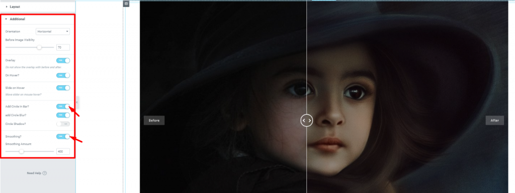 Additional settings of the image slider