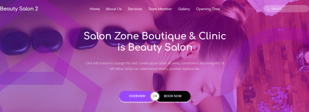 Beauty Salon Template 2 page template for elementor