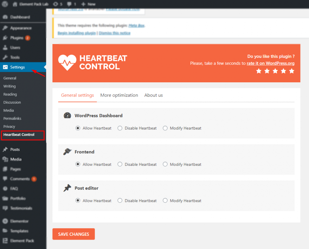 Heartbeat Control plugin to  optimize WordPress admin-ajax.php