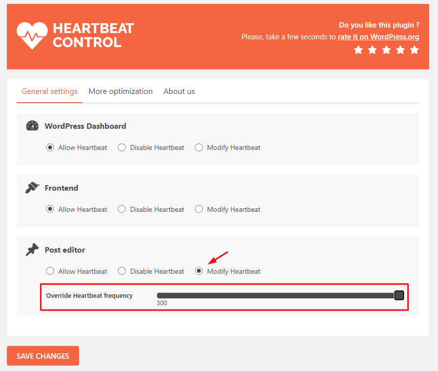 Heartbeat control plugin menu