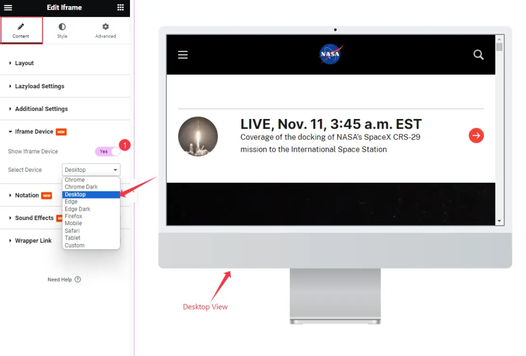 Display Iframe in Device Mockups