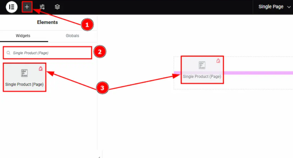 Insert the Single Product Page Widget in Elementor Editor