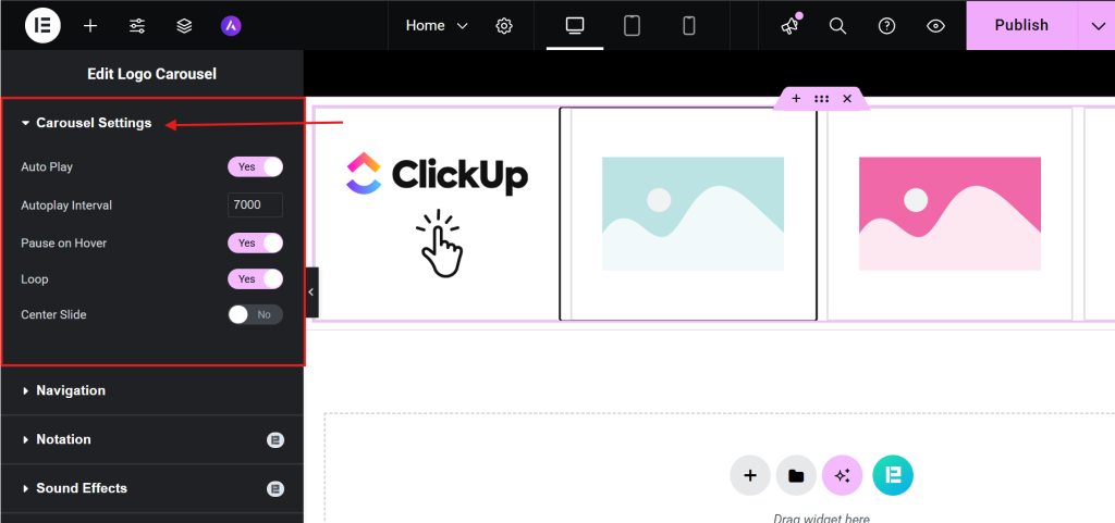 Configure Carousel Behavior Setup
