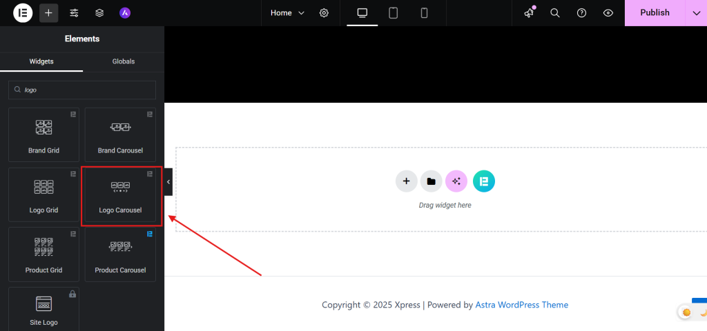 Drag it into the section where you want the Image Carousel in Elementor