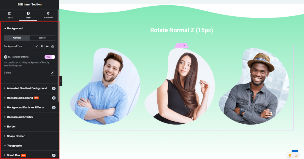 style, change fine-tune colors, typography, and parallax settings to align with your site’s aesthetic.