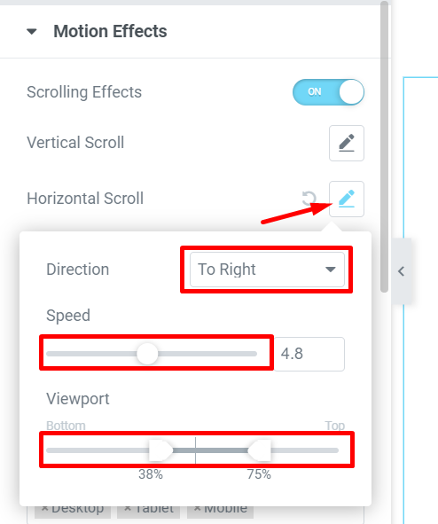 configure horizontal parallax effect