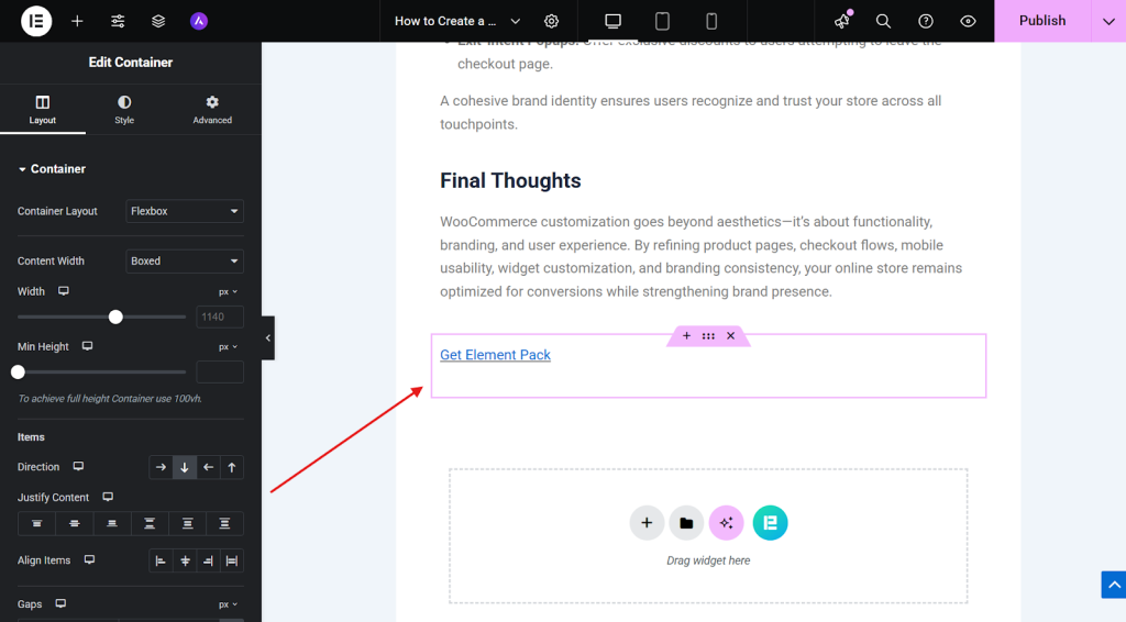 Then, click on the text block with the link