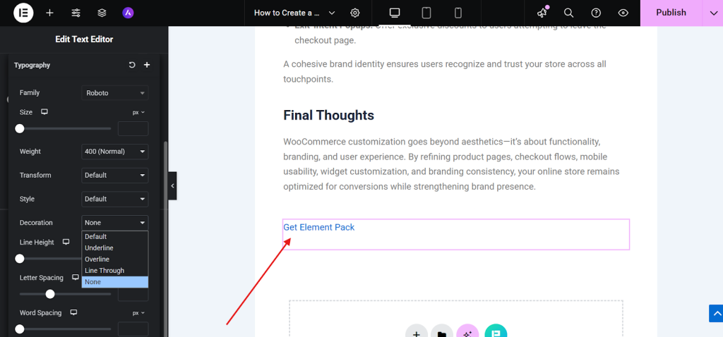 Your link will now appear without an underline