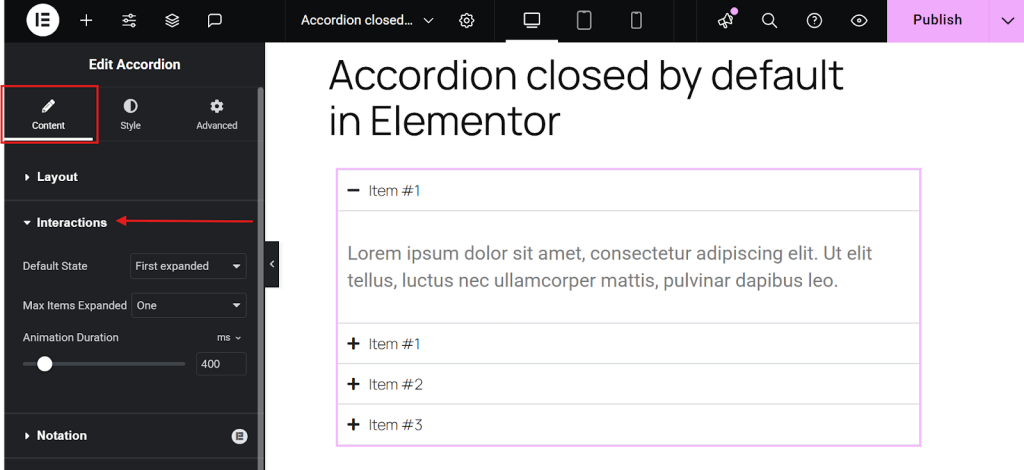 In the left sidebar, go to the Content tab >> Interaction