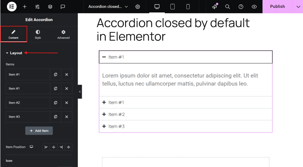 In the left sidebar, go to the Content tab >> Layout