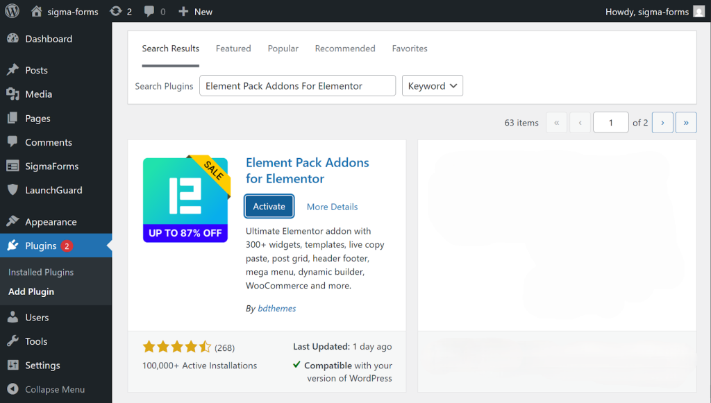 install and click Activate to enable the plugin